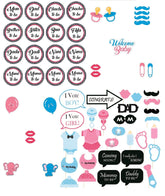 SYGA 33 Baby Shower Badges with 30 Party Photo Booth Props Combo